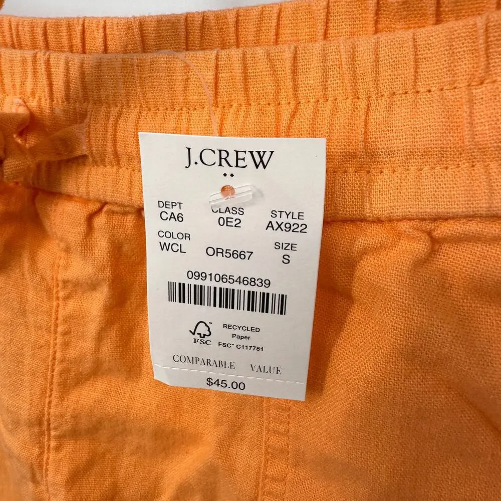 J. CREW NWT Orange Drawstring Linen Blend Shorts // S